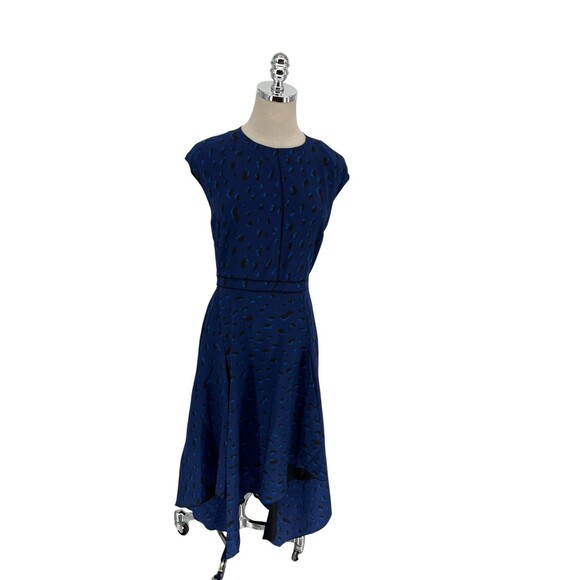 Proenza Schouler Size 4 Asymmetric Midi Dress Blue Leopard Print Silk Crepe  NEW